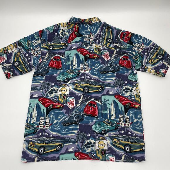 ISLAND COLLECTION Shirt Tropical Car Print Button-Up Aloha Shirt Men's Sz L - Picture 2 of 6